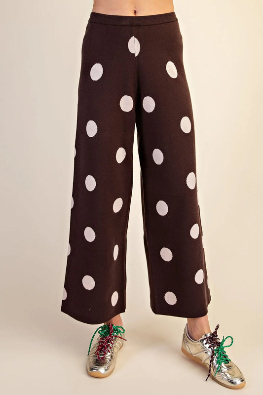 Polka Dot Knit Pants Brown