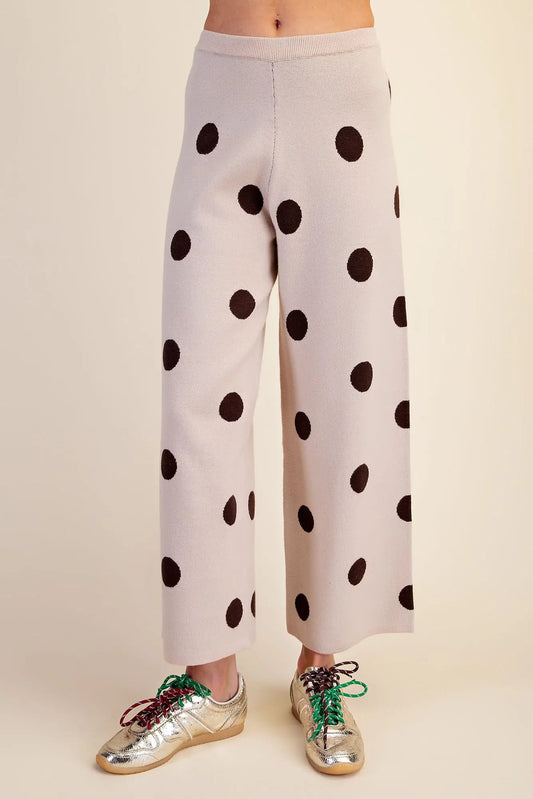Polka Dot Knit Pants Beige