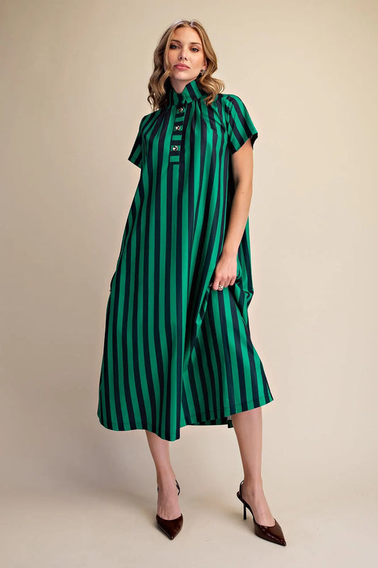 Striped Midi Dress Green