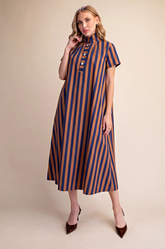Striped Midi Dress Camel