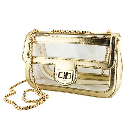 Clear Convertible Crossbody with Gold Accents