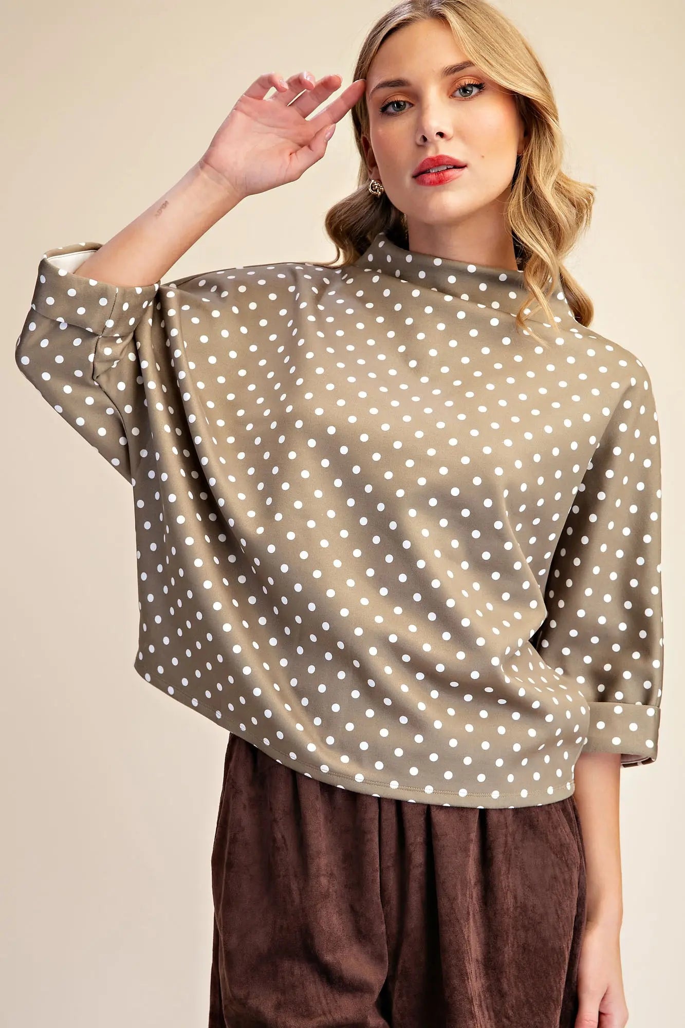 The Polka Dot Mock Neck Olive