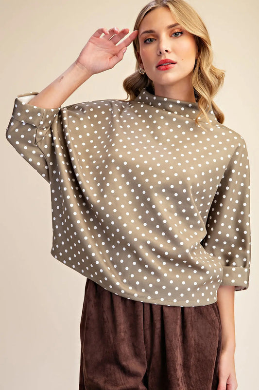 The Polka Dot Mock Neck Olive