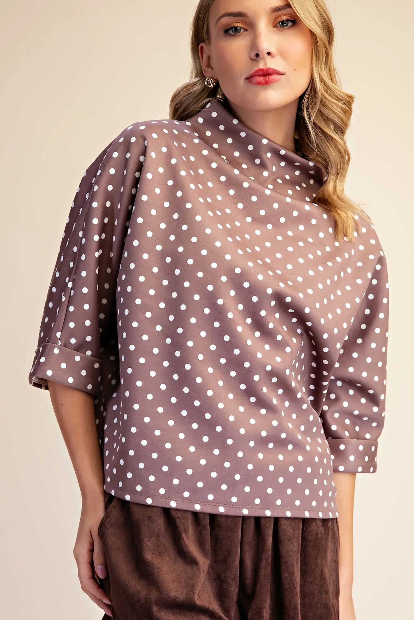The Polka Dot Mock Neck Mocha