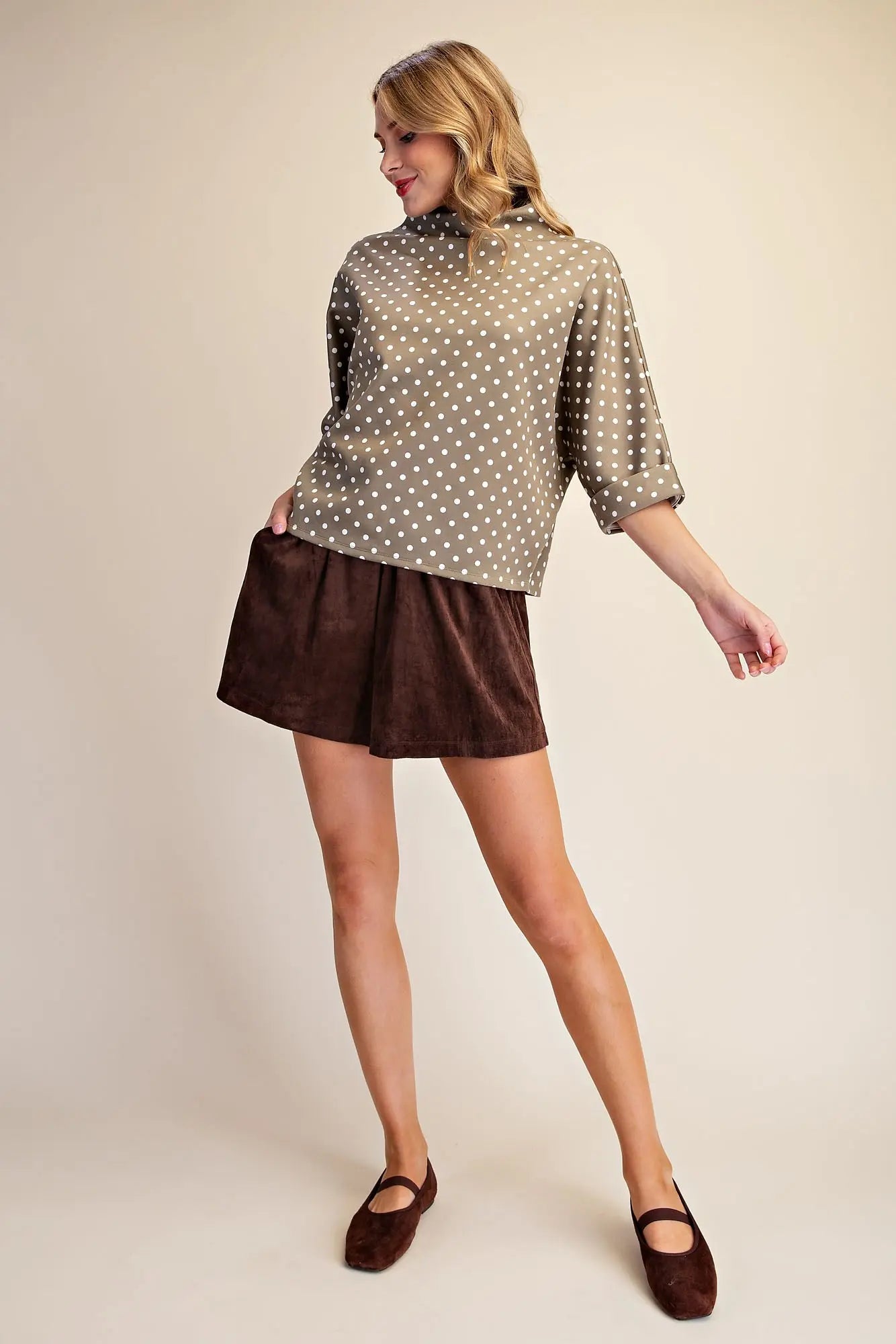 The Polka Dot Mock Neck Olive