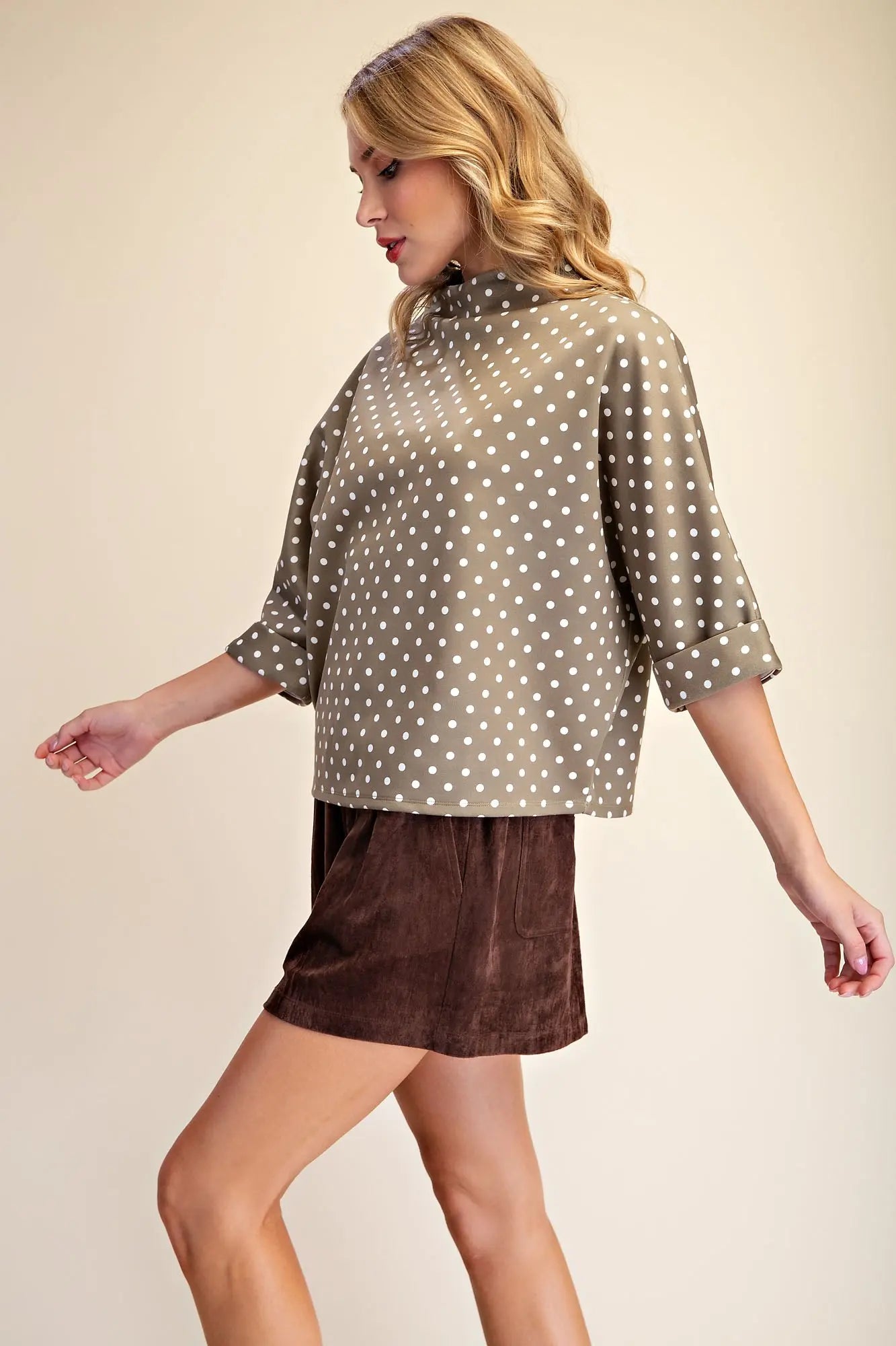 The Polka Dot Mock Neck Olive
