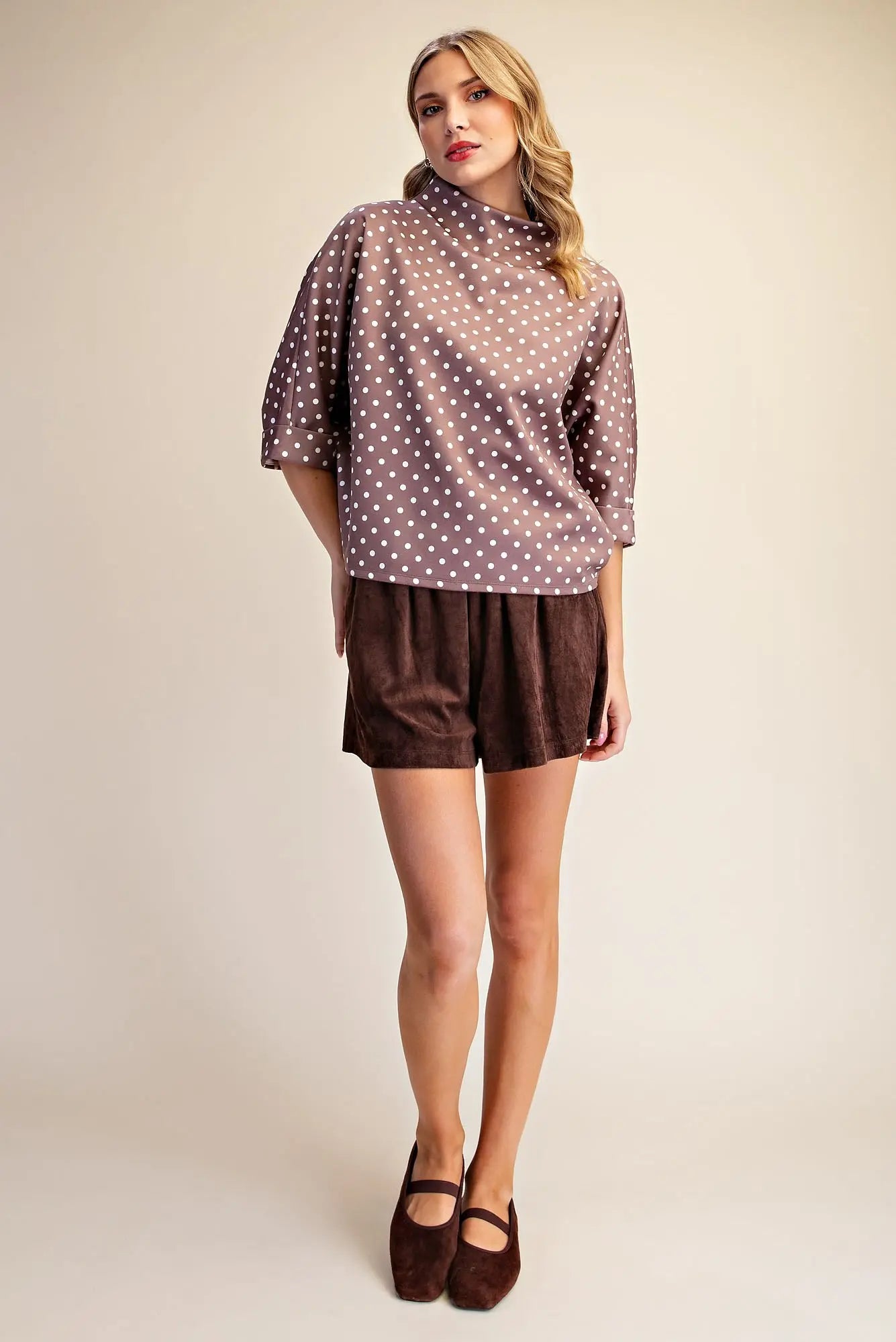 The Polka Dot Mock Neck Mocha