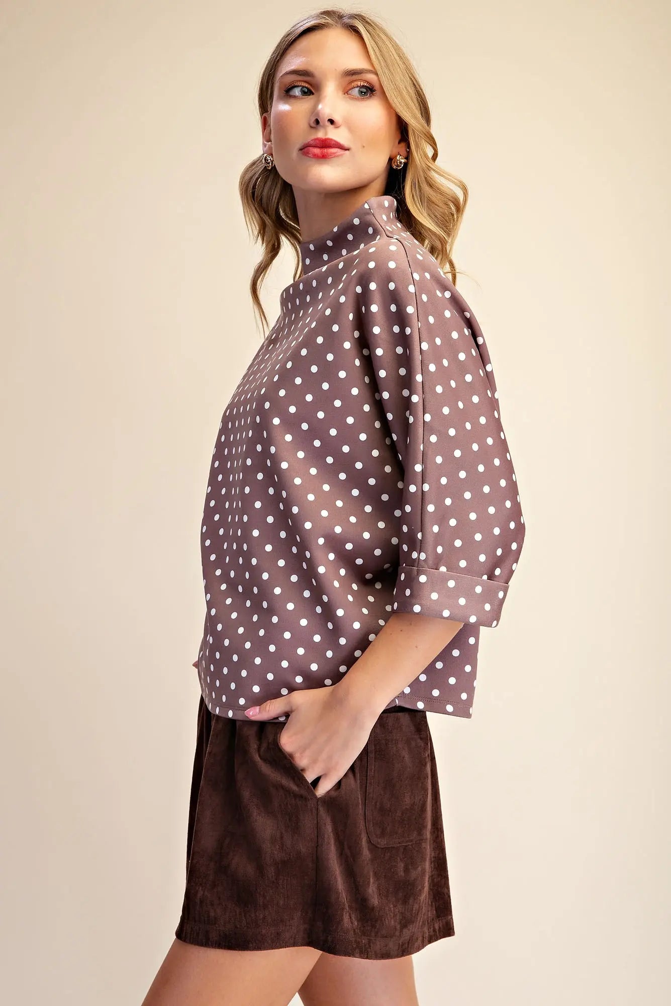 The Polka Dot Mock Neck Mocha