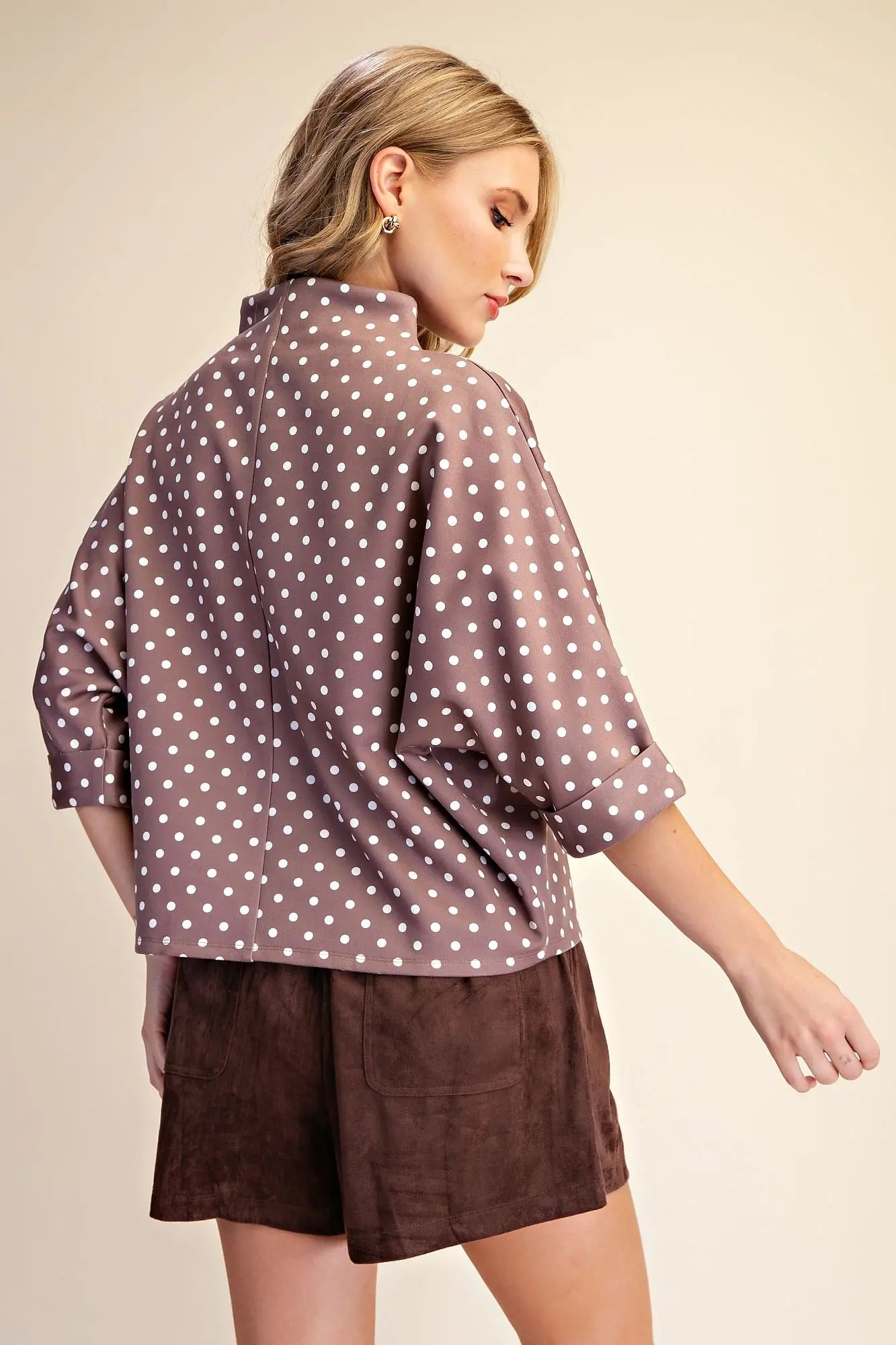 The Polka Dot Mock Neck Mocha