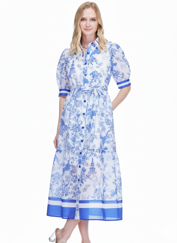 Jade Tiered Midi Shirt Dress Oriental Bloom