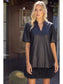The Metallic Feather Fringe Faux Leather Dress Black