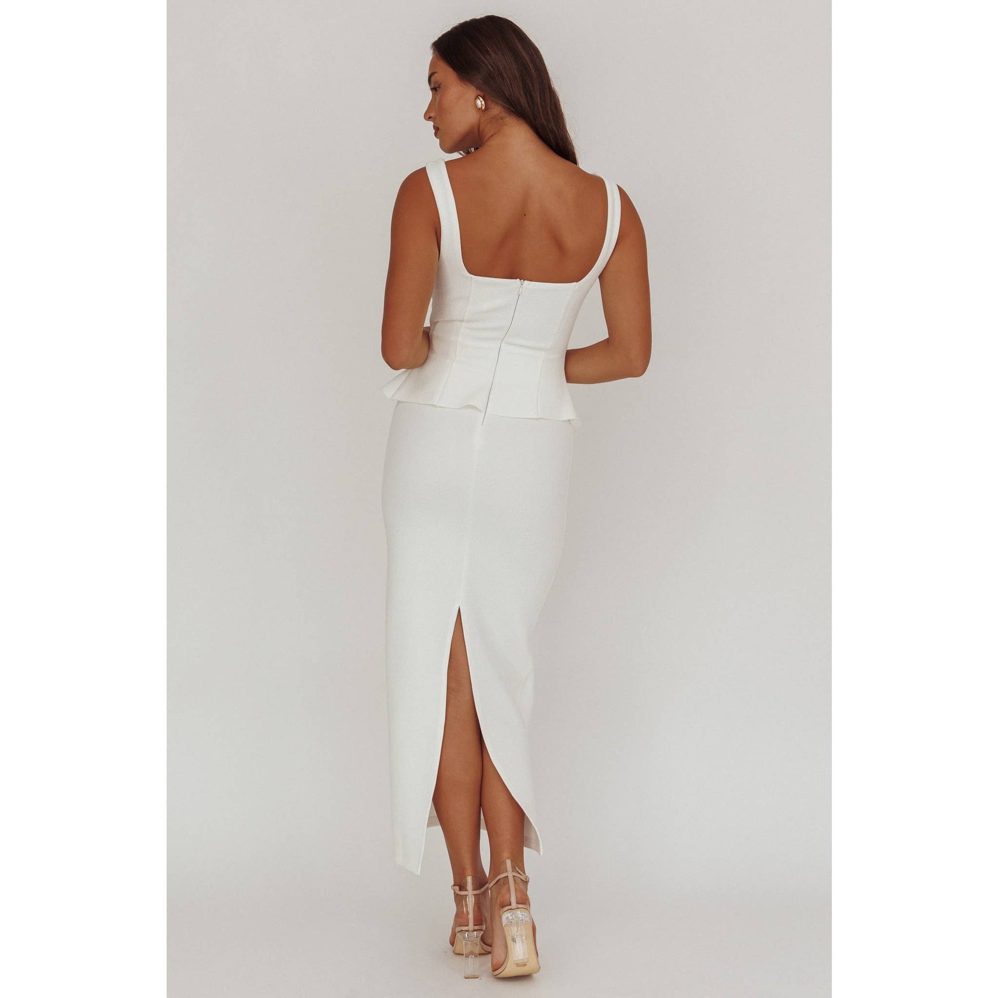 Square Neck Bodice Midi Dress White