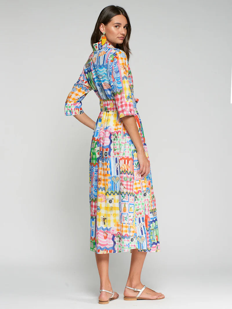 Vilagallo Multicolored Print Shirt Dress With Waist