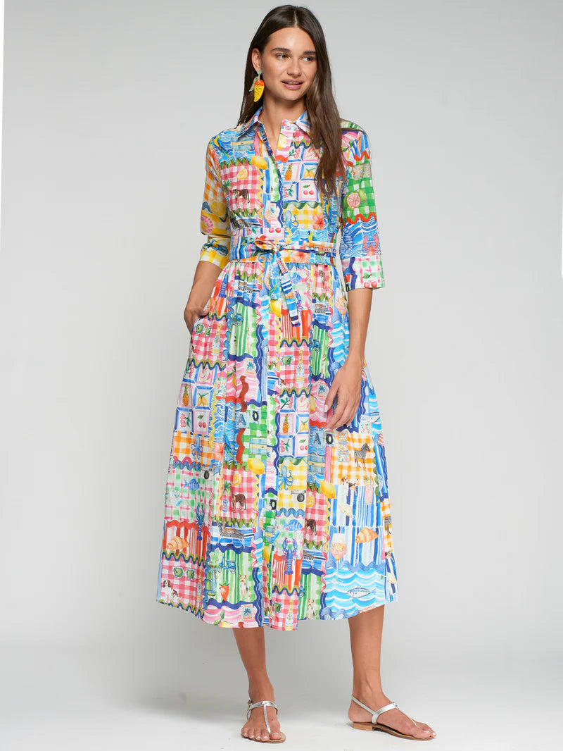 Vilagallo Multicolored Print Shirt Dress With Waist