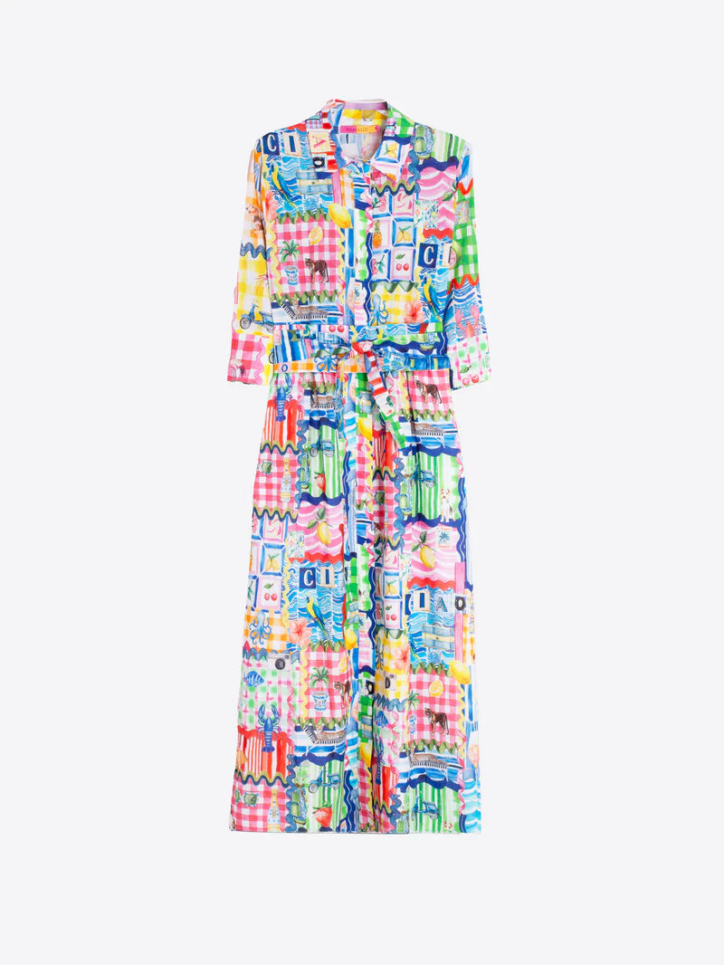 Vilagallo Multicolored Print Shirt Dress With Waist