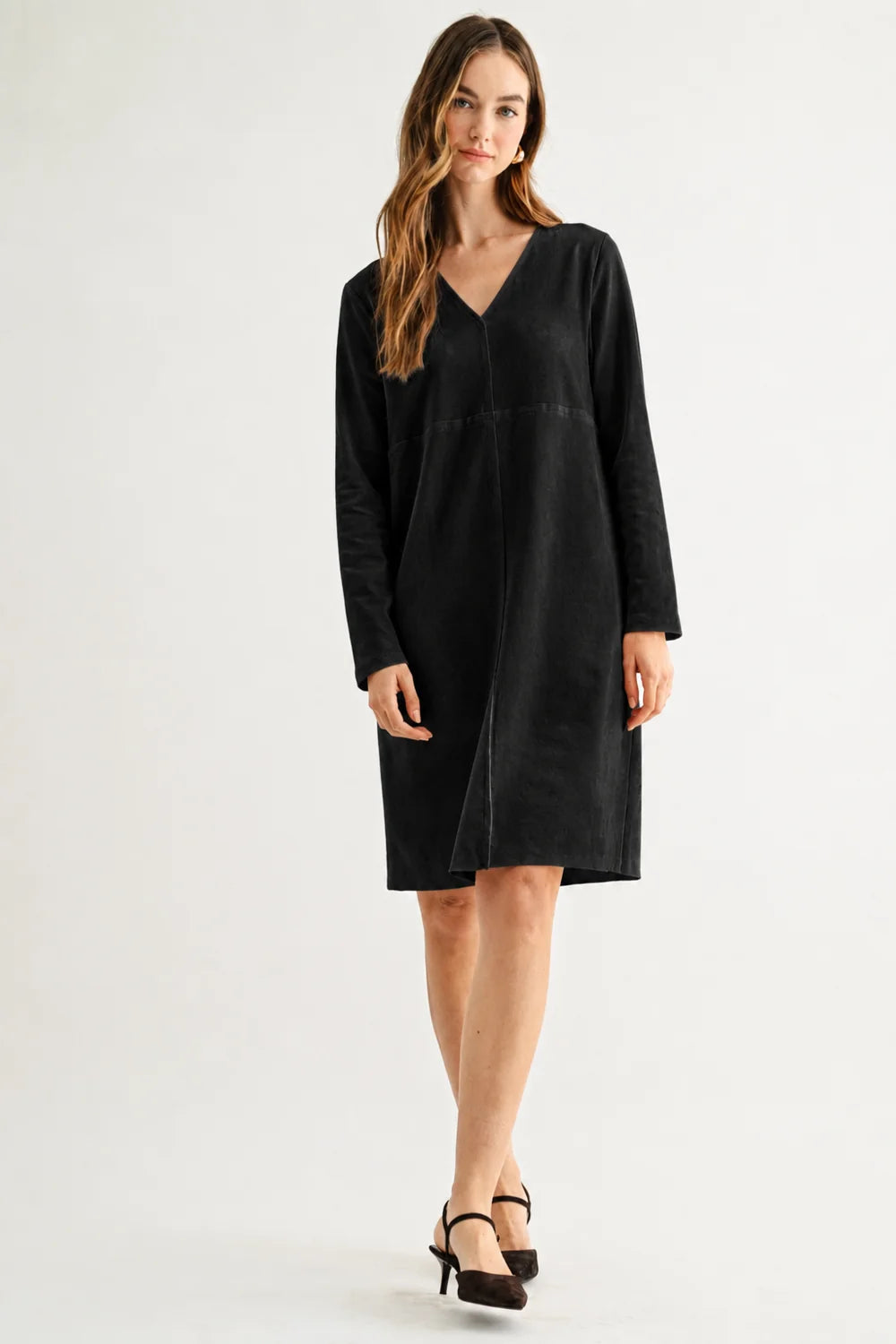Joh Apparel Aurora Suede V-Neck Dress Black