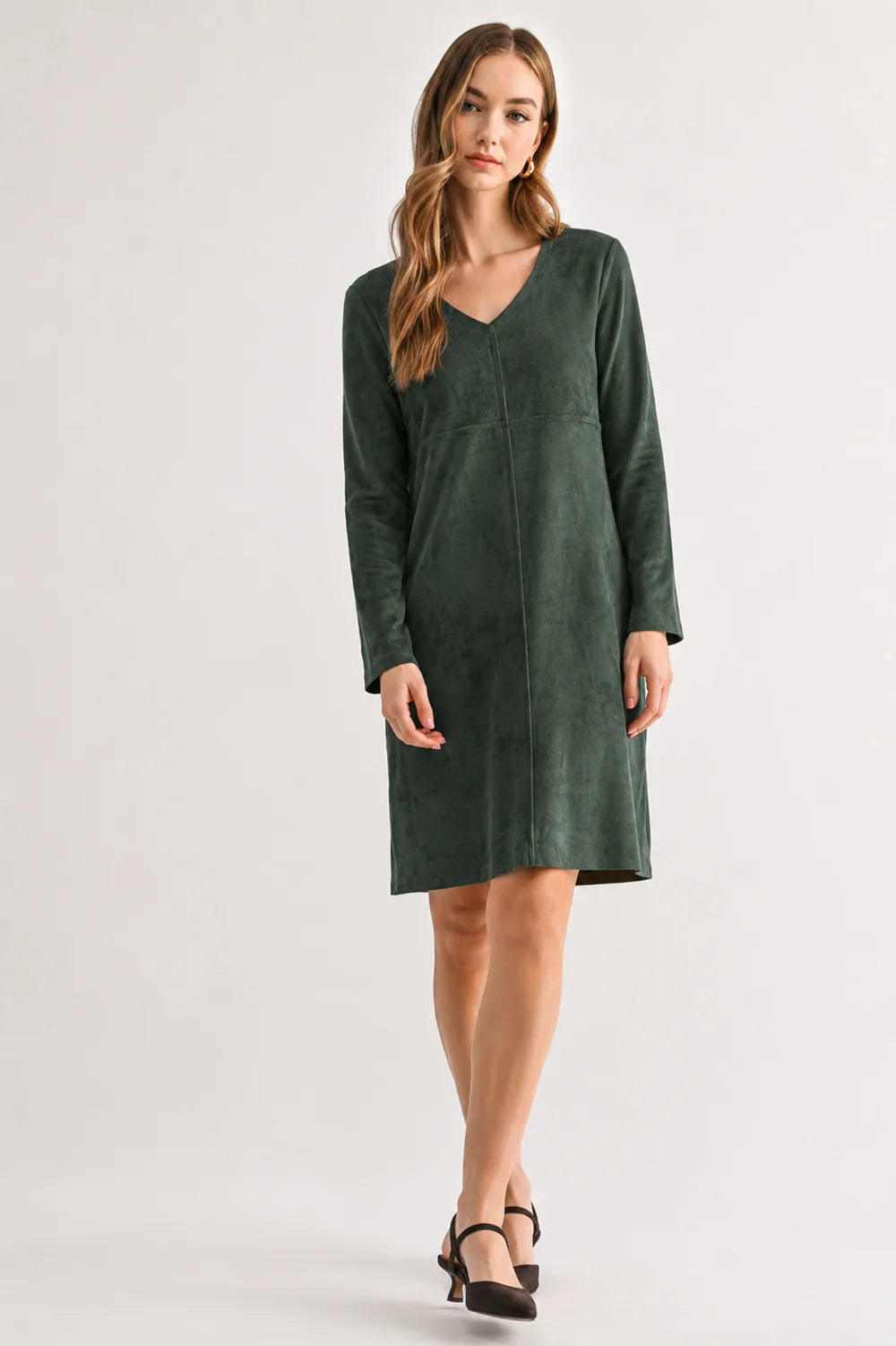 Joh Apparel Aurora Suede V-Neck Dress Hunter Green