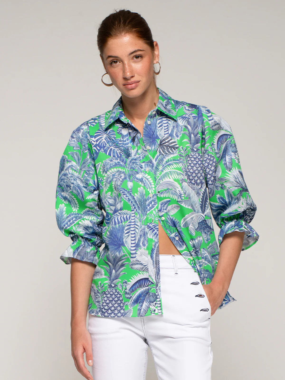 Vilagallo Blue Green Tropical Print Shirt