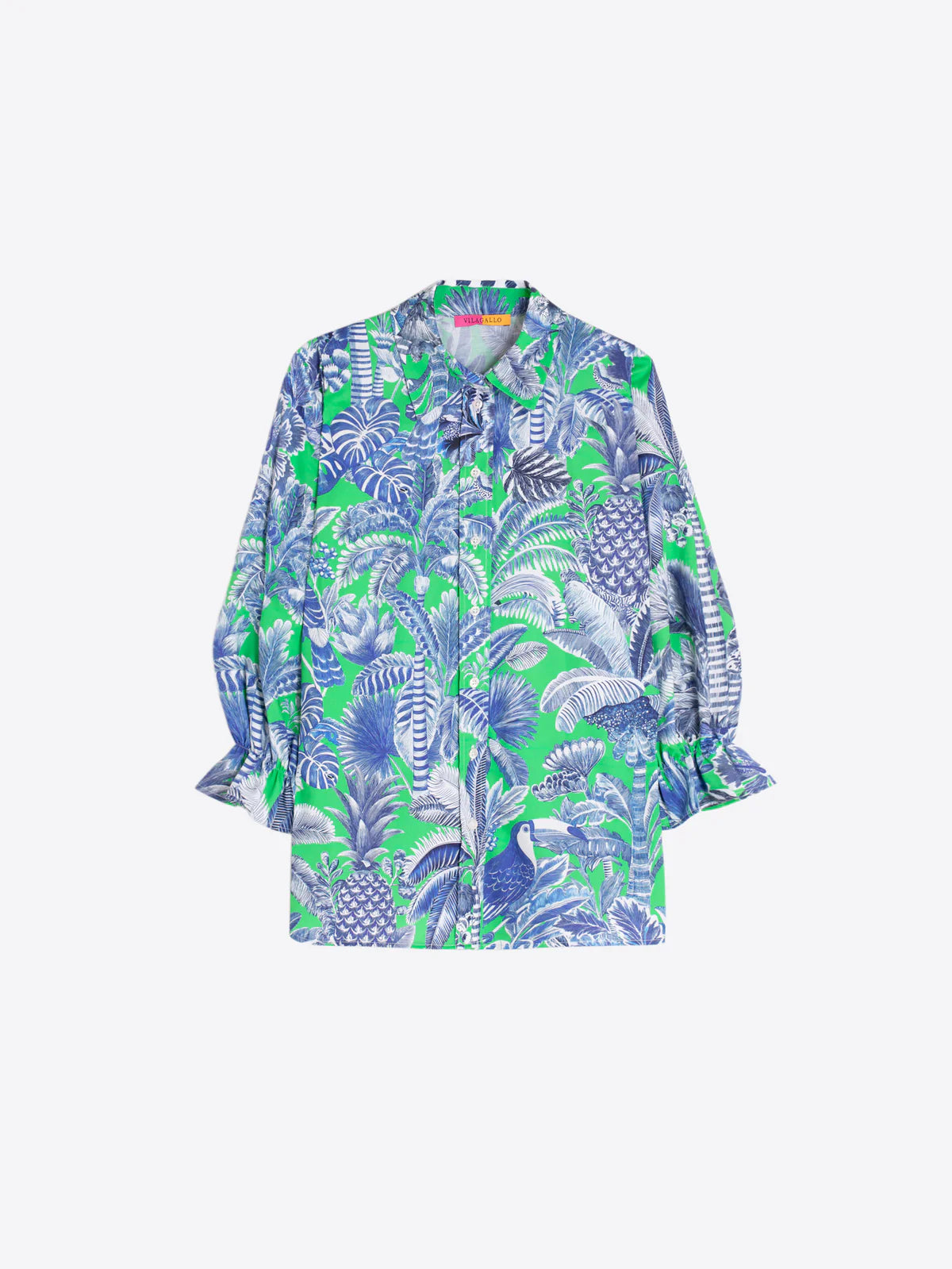 Vilagallo Blue Green Tropical Print Shirt