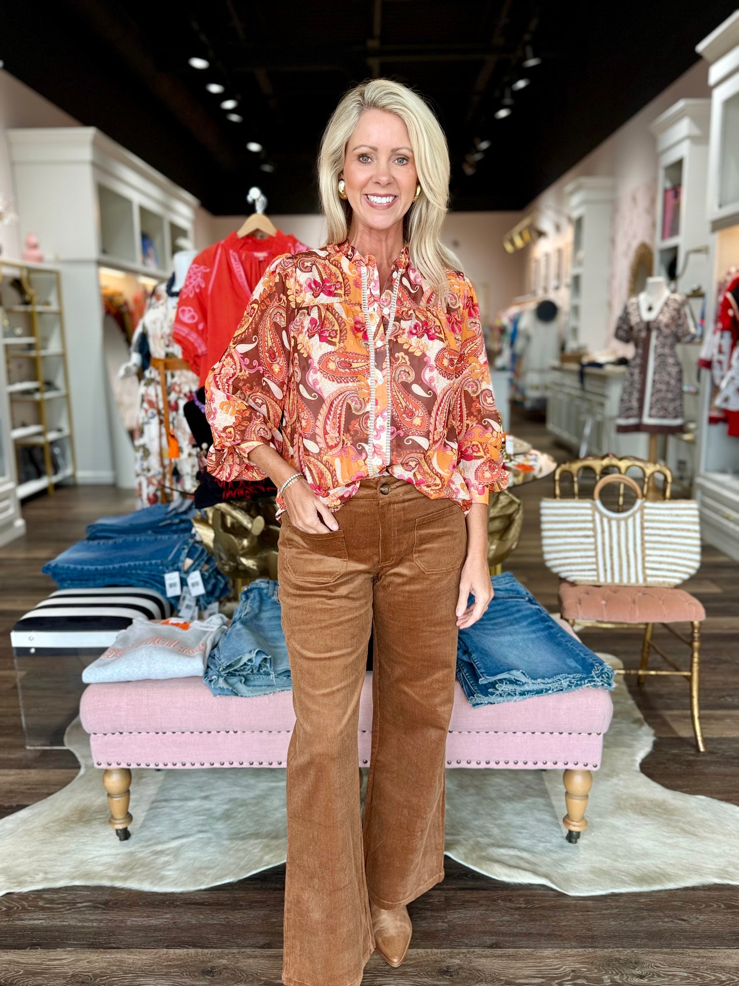 Cord Straight Leg Pants - Camel