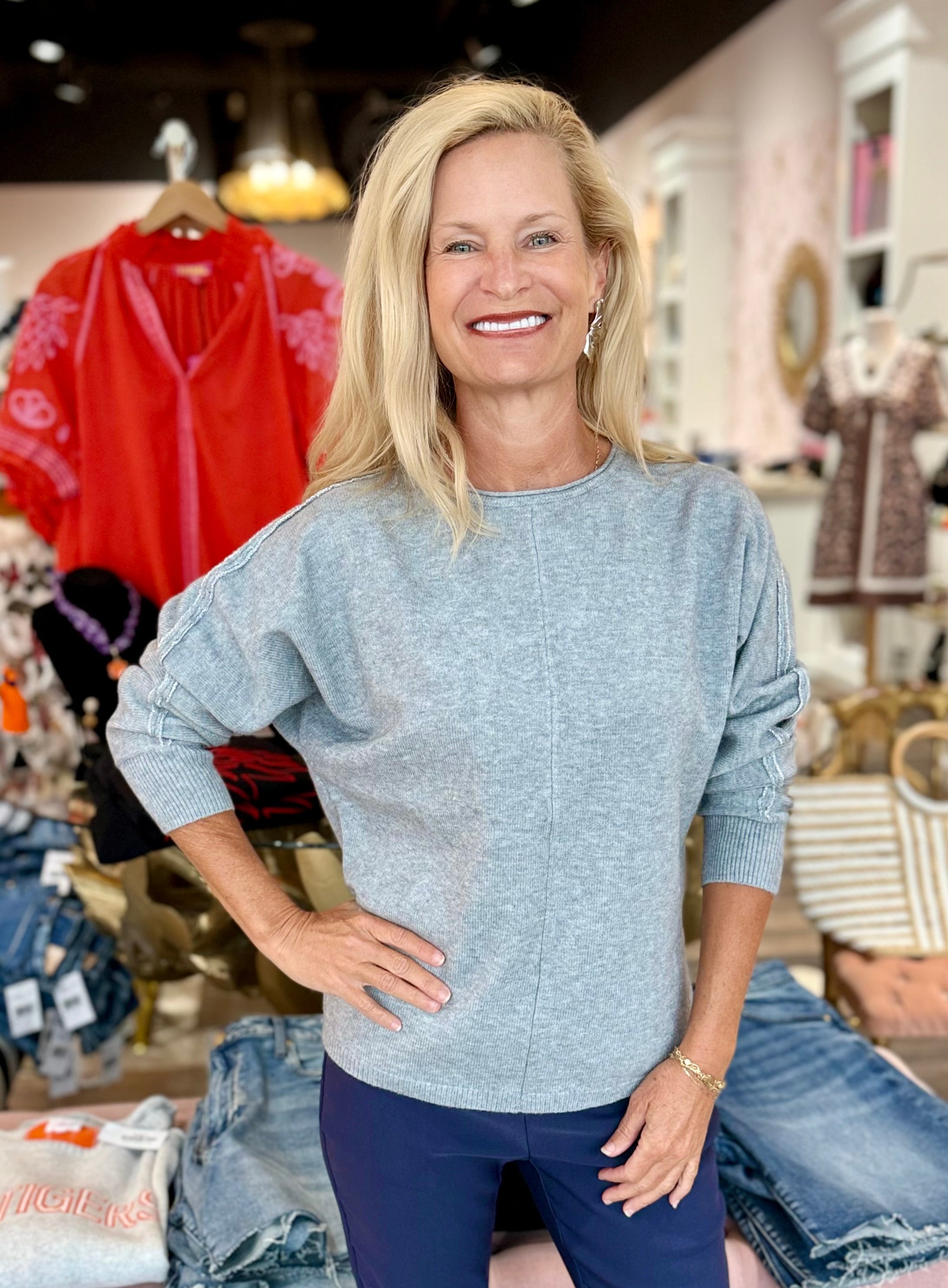 Charlie B Dolman Sleeve Sweater Grey