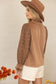 Fuzzy Lace Long Sleeve Ruffle Detailed Corduroy Top Brown