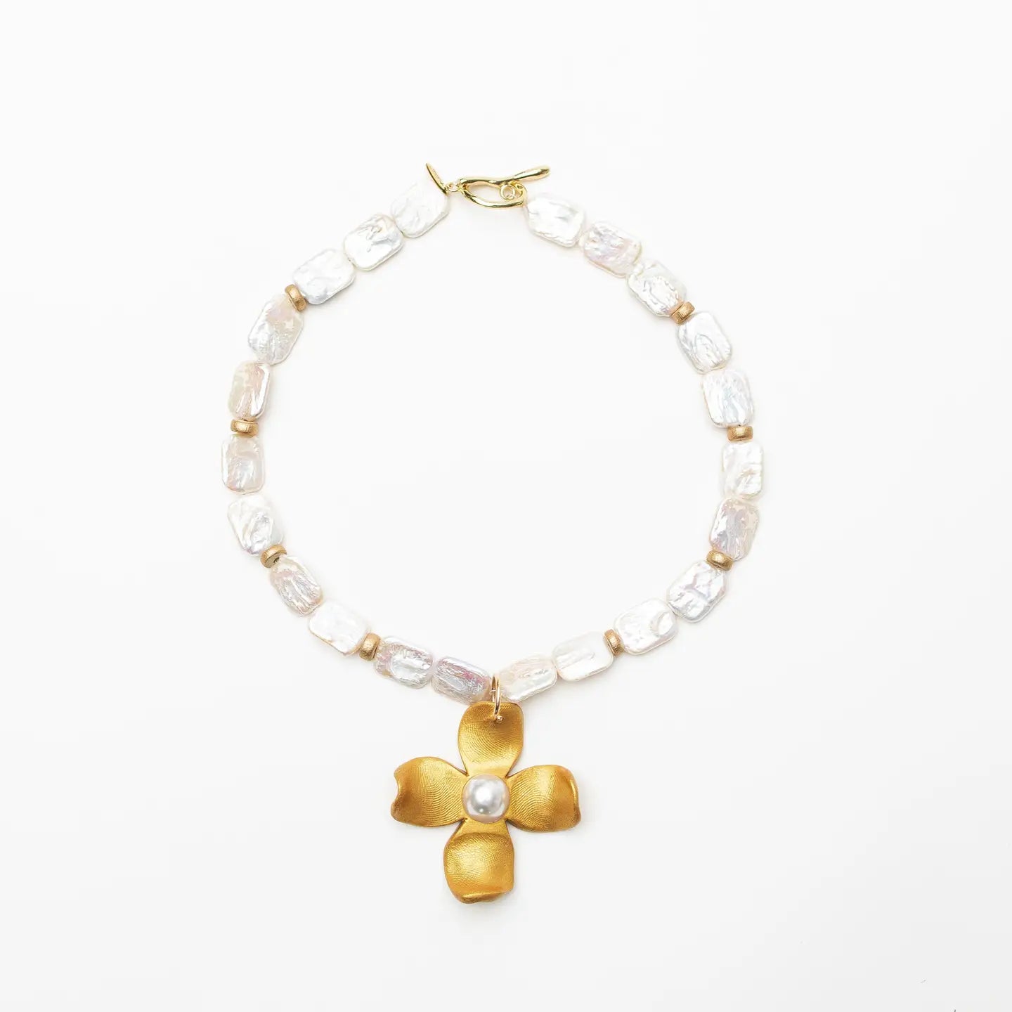 Hidden Truth Rectangle Fresh Water Pearl with Dogwood Pearl Necklace