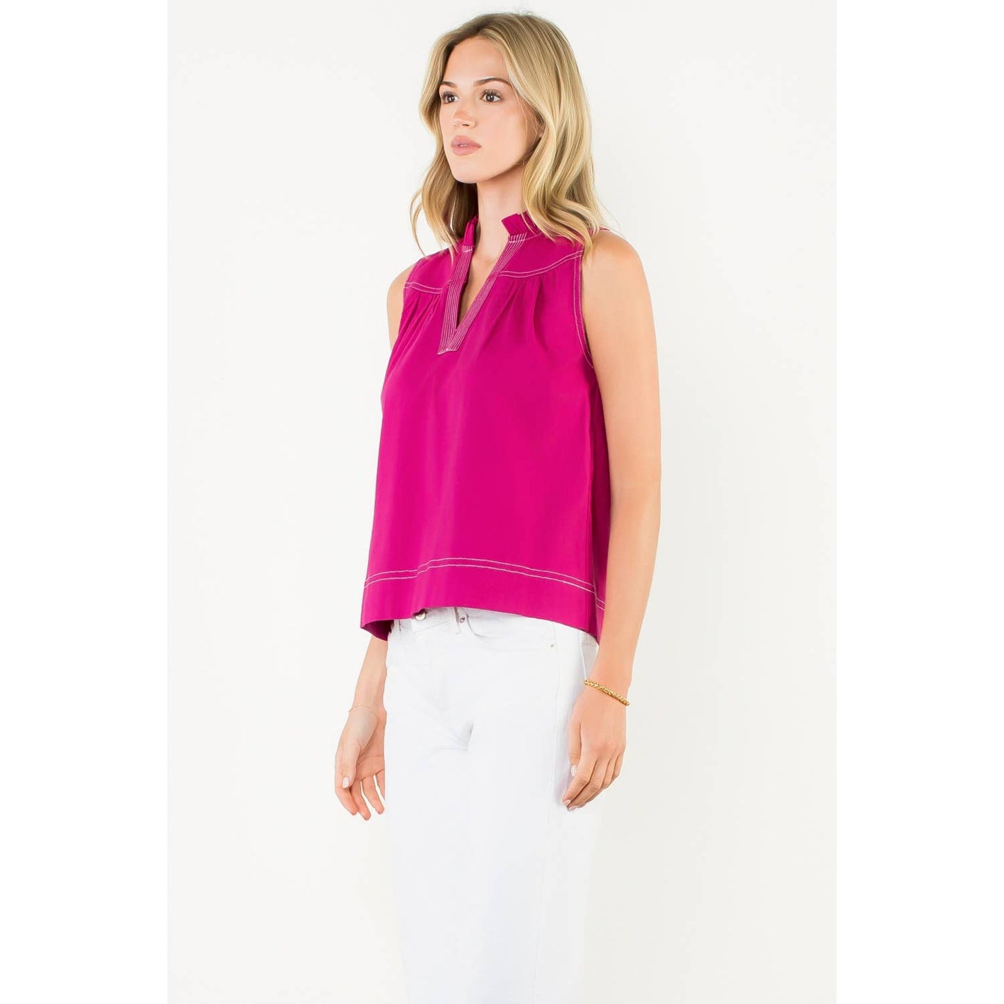 Fuchsia Contrast Stitch Sleeveless Top