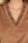 Fuzzy Lace Long Sleeve Ruffle Detailed Corduroy Top Brown