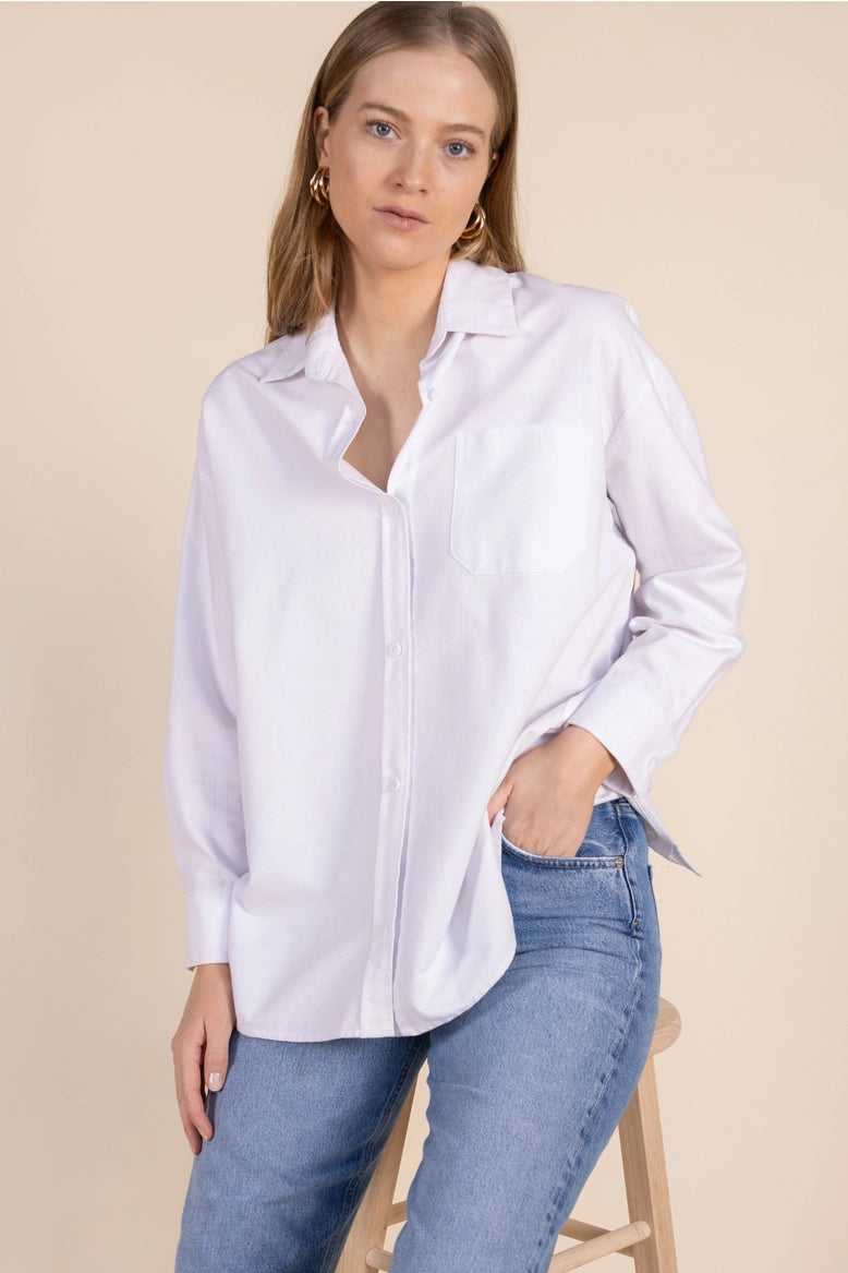 Poplin Back Slit Button Up Shirt White