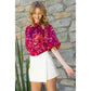 THML Puff Sleeve Print Top Burgundy