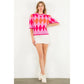 THML Short Sleeve Argyle Knit Top Pink