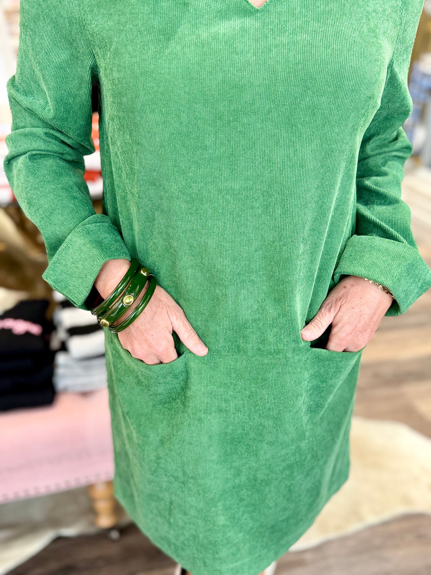 Joy Joy Split Neck Collar Dress Green