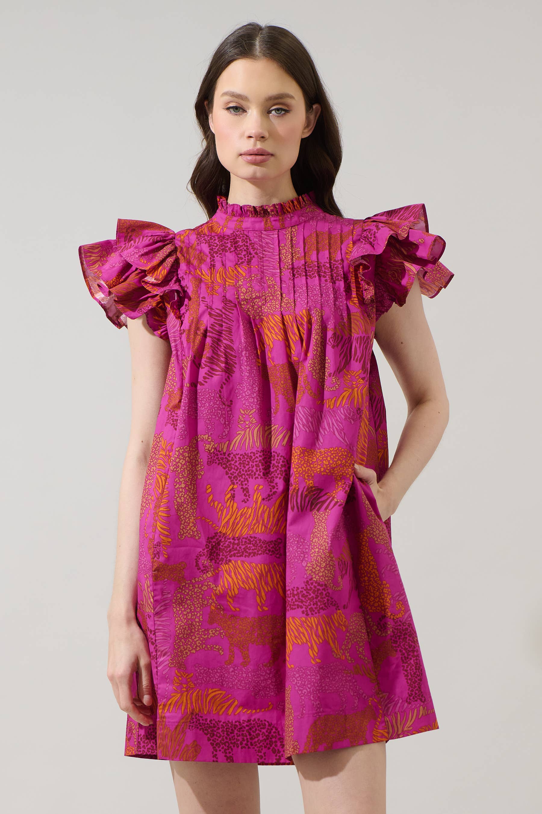 In the Jungle Lovel Shift Mini Dress: Magenta