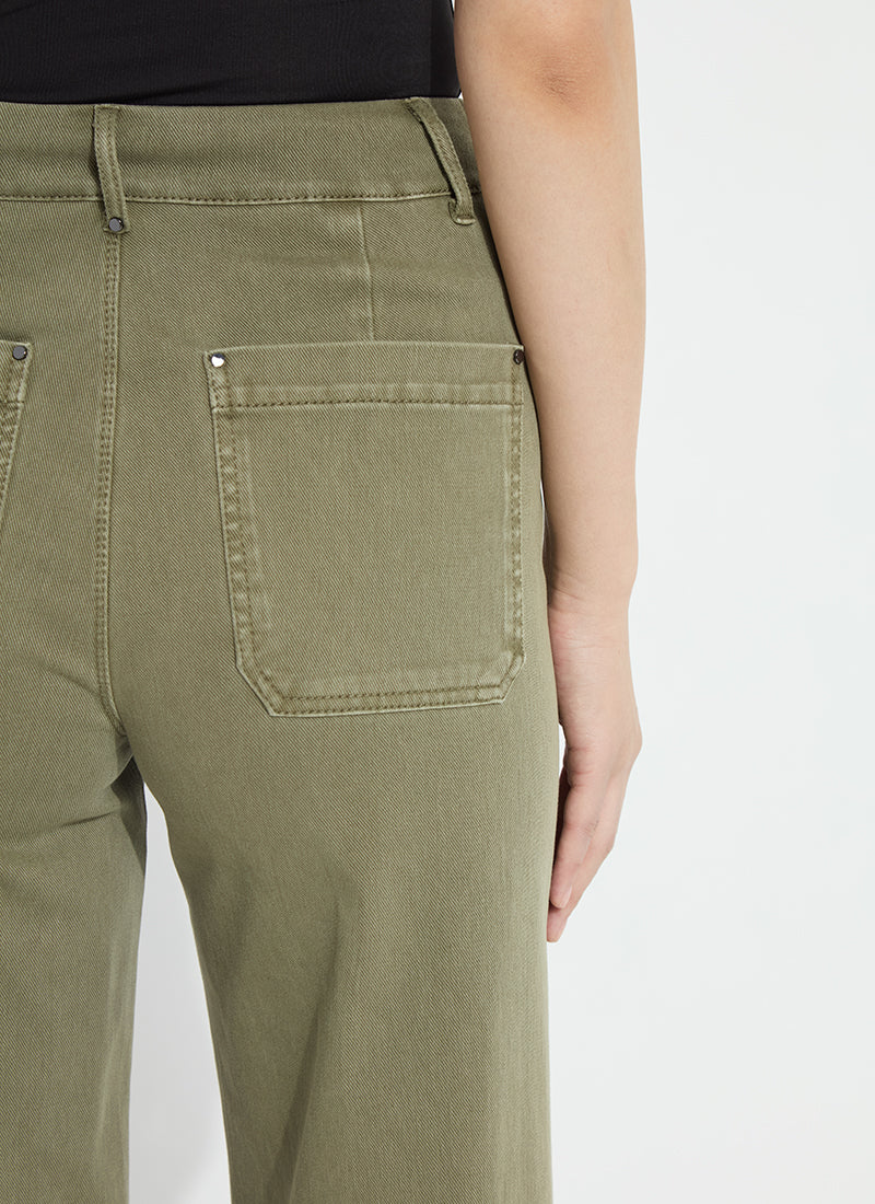 Lysse Erin Hi Waist Wide Leg Denim Antique Wash Smoked Green