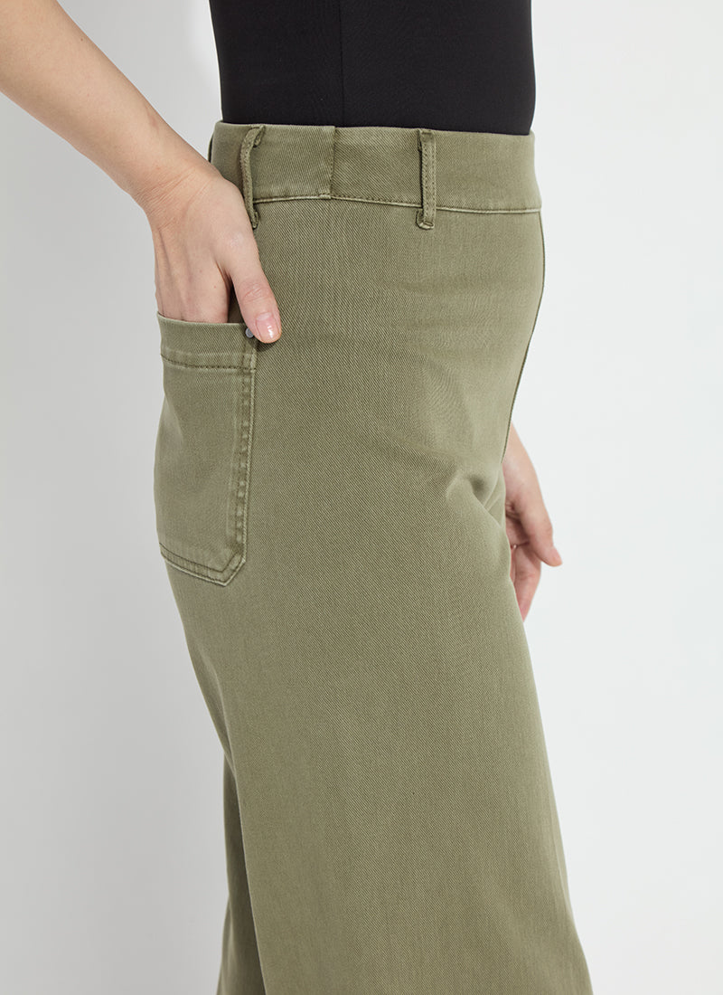 Lysse Erin Hi Waist Wide Leg Denim Antique Wash Smoked Green