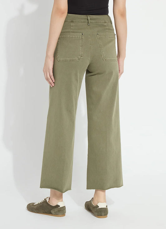 Lysse Erin Hi Waist Wide Leg Denim Antique Wash Smoked Green