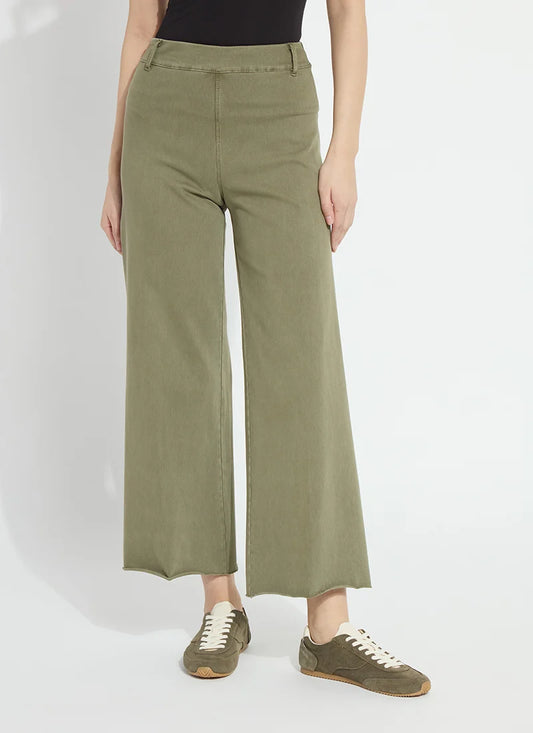 Lysse Erin Hi Waist Wide Leg Denim Antique Wash Smoked Green