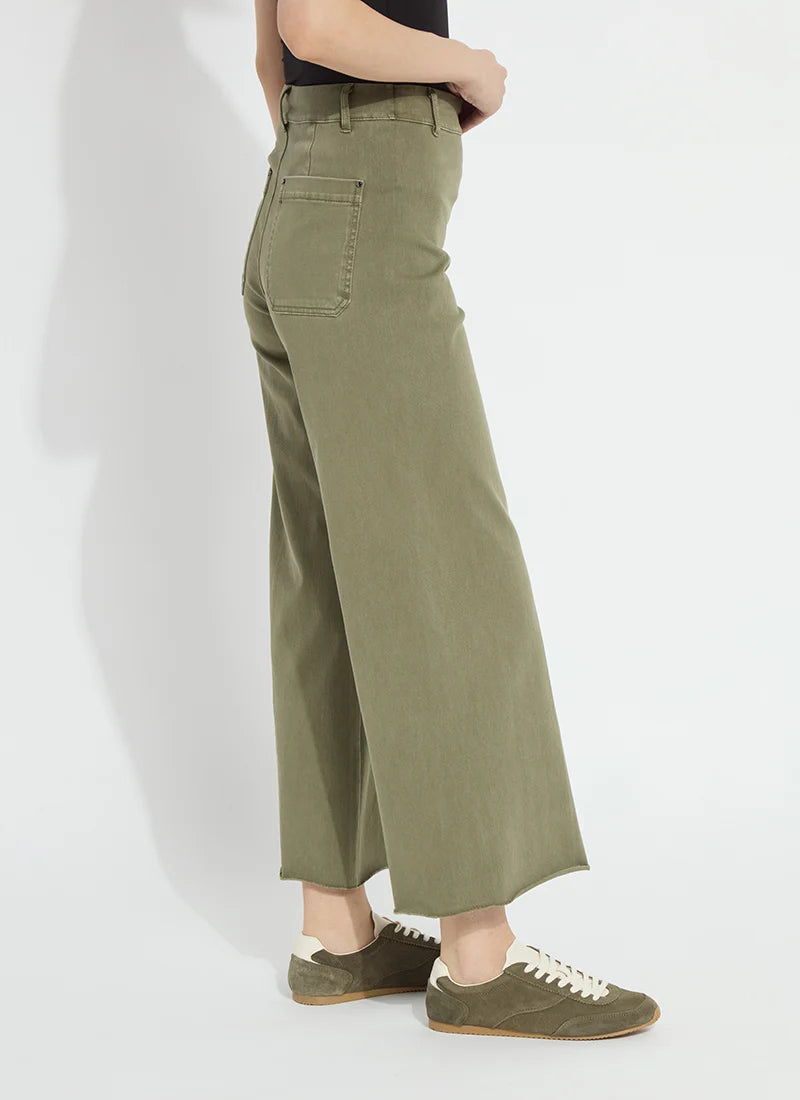 Lysse Erin Hi Waist Wide Leg Denim Antique Wash Smoked Green