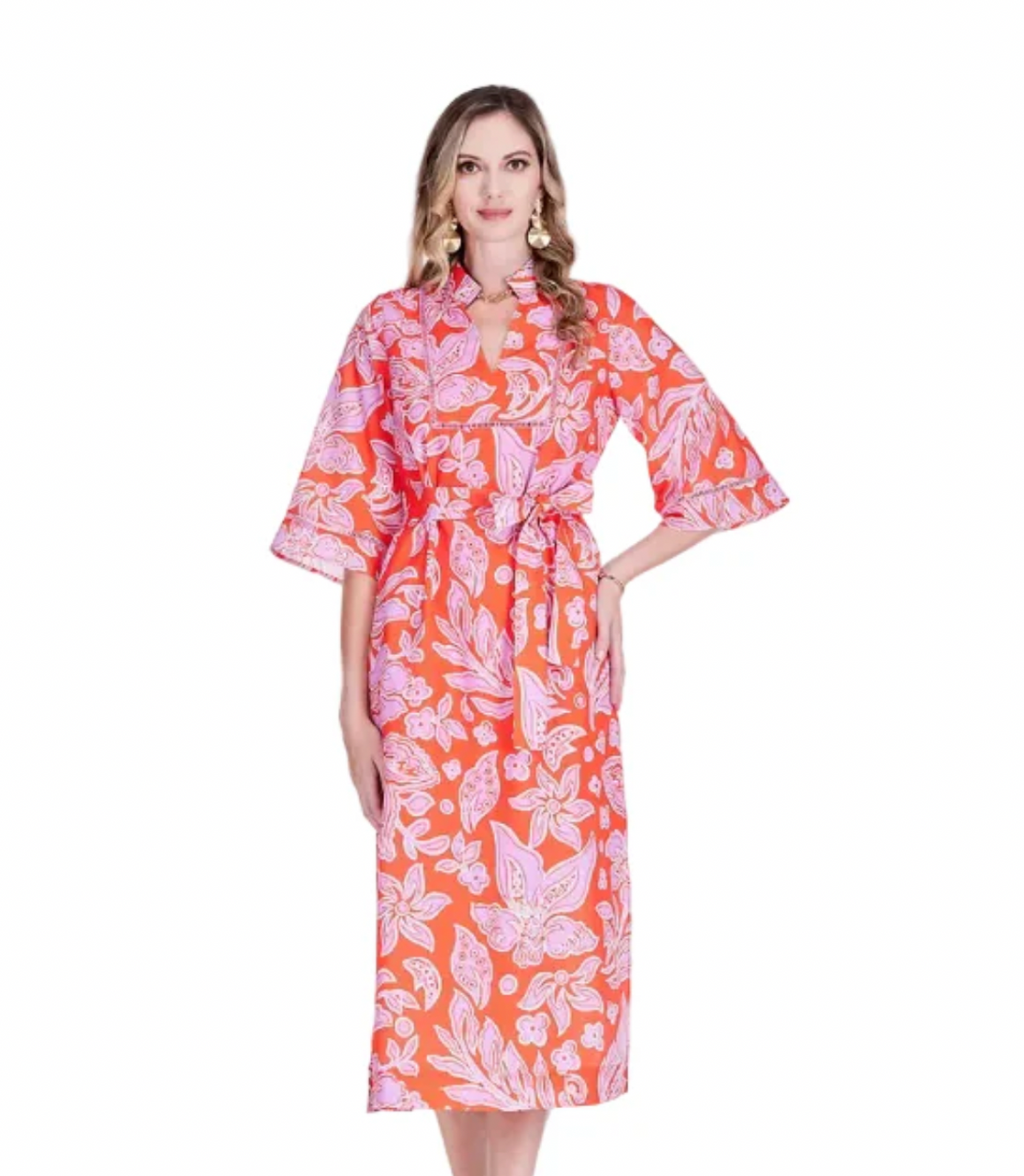 Jade Trimmed Yoke Tunic Maxi Orange Petal