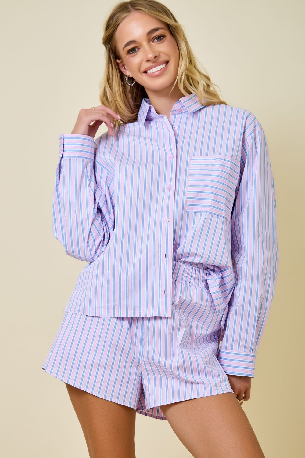 Striped Button Down Collared Set