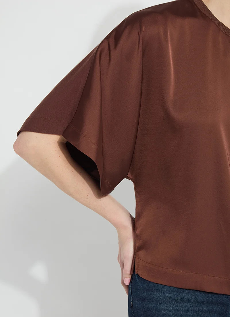 Lysse Ginger Mix-Media Dolman Tee Maple