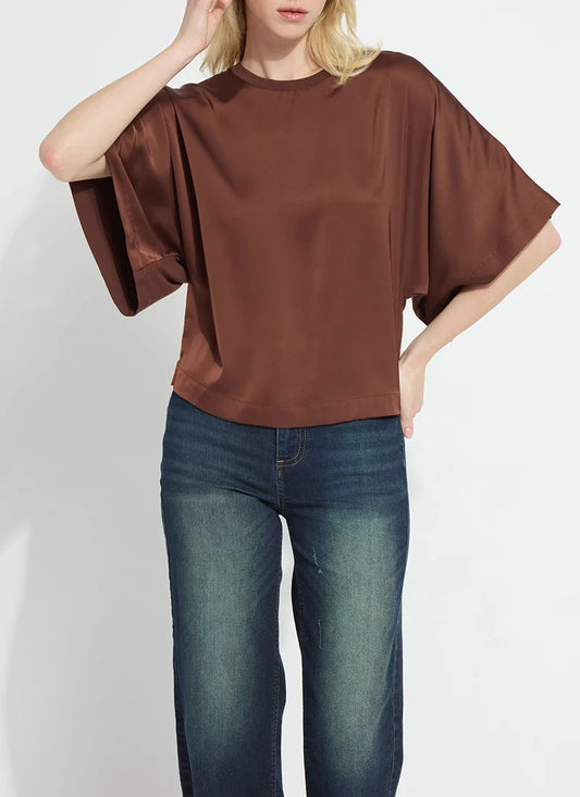 Lysse Ginger Mix-Media Dolman Tee Maple