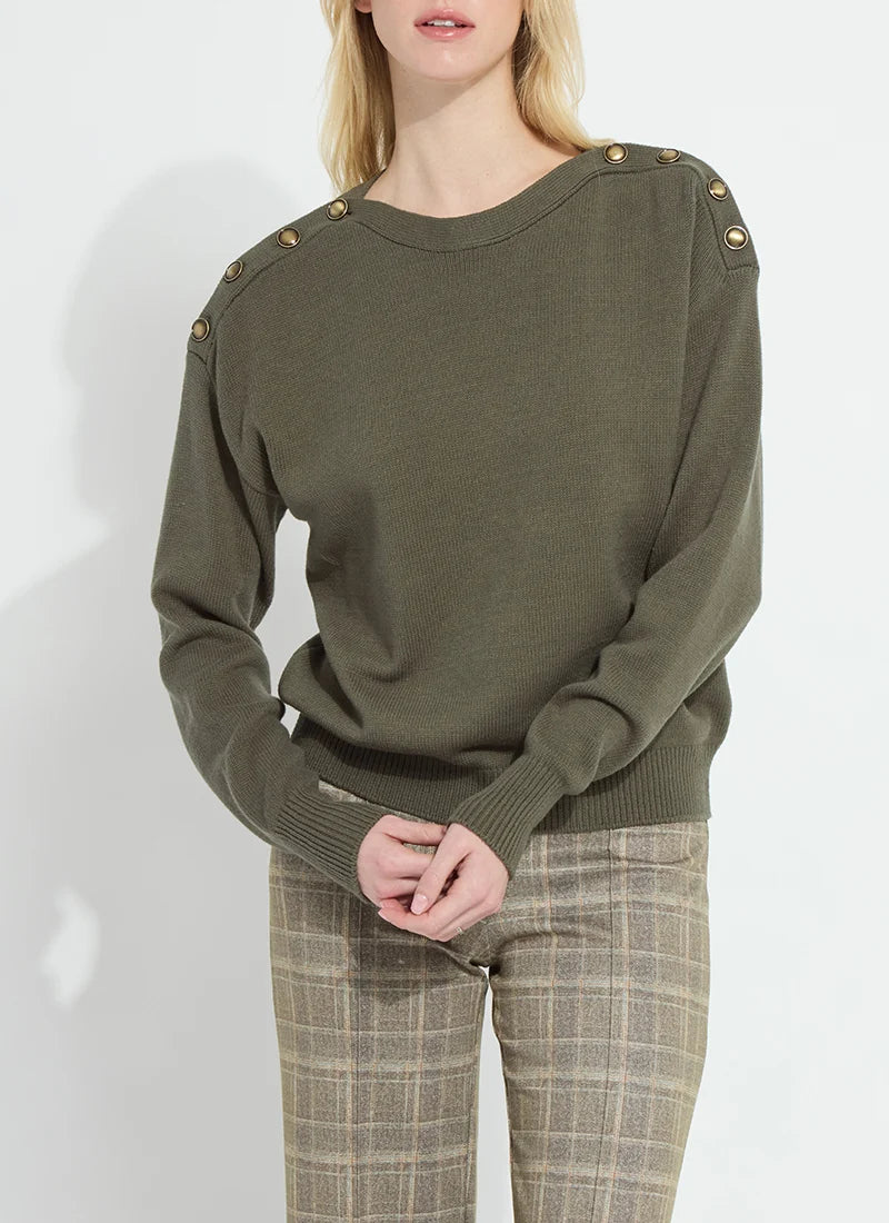 Lysse Adelaide Button Trim Pullover Sweater Mosswood