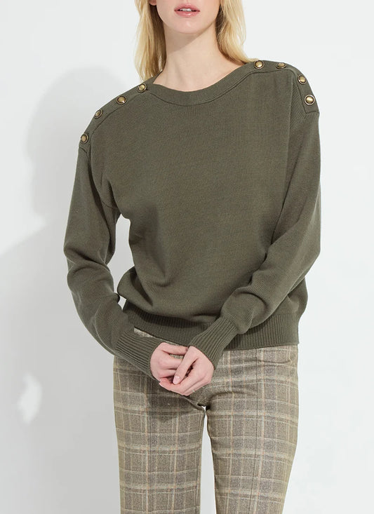 Lysse Adelaide Button Trim Pullover Sweater Mosswood