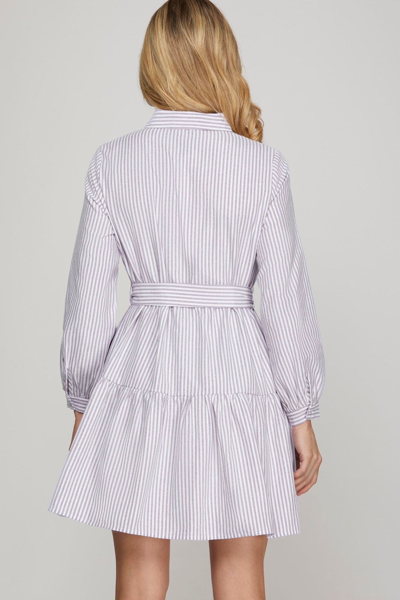Belted Stripe Dress With Pockets