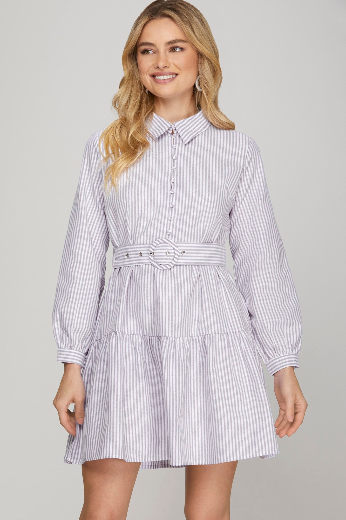 Belted Stripe Dress With Pockets