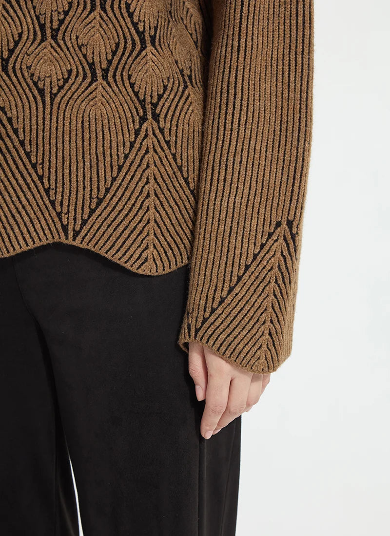 Lysse Rhea Cozy Rib Scallop Edge Pullover Camel/ Black