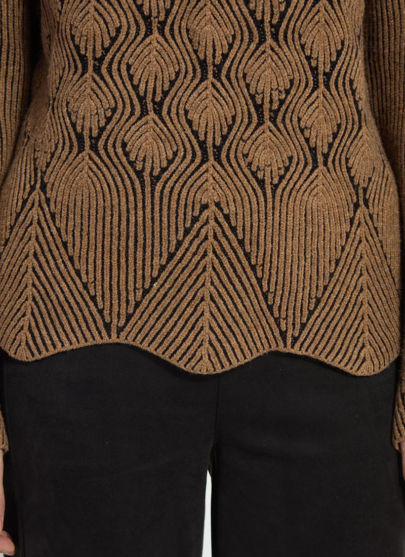 Lysse Rhea Cozy Rib Scallop Edge Pullover Camel/ Black