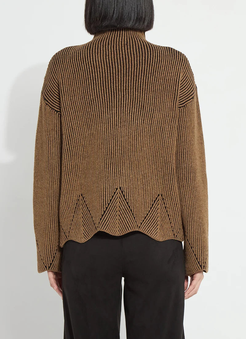 Lysse Rhea Cozy Rib Scallop Edge Pullover Camel/ Black